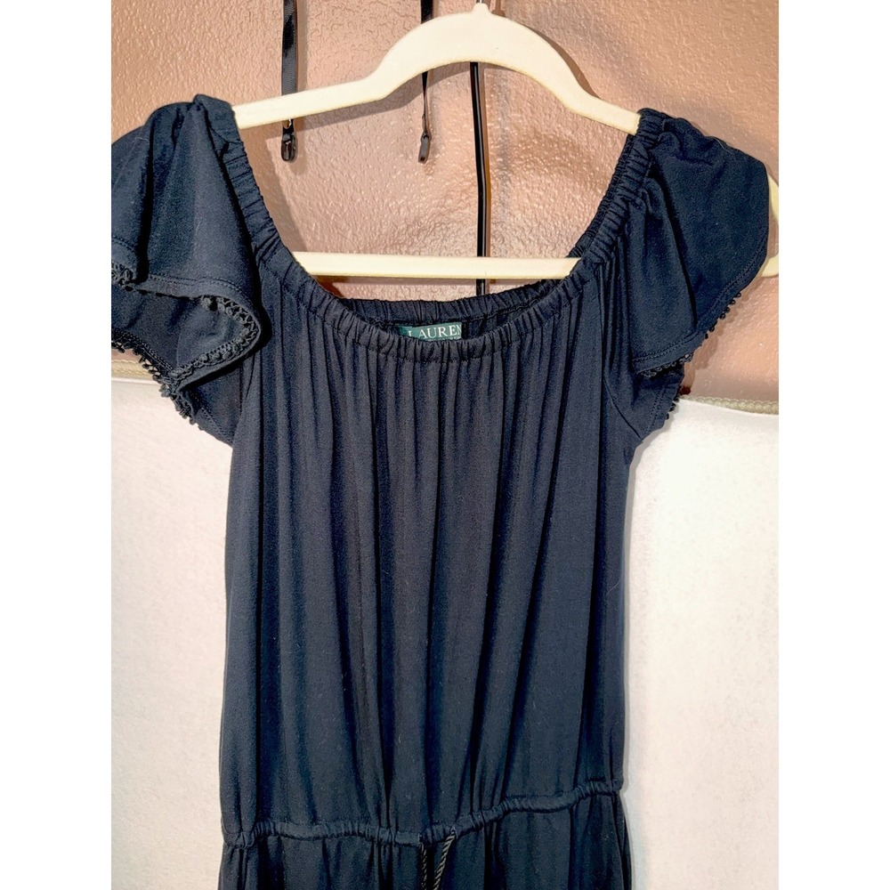 Lauren Ralph Lauren Women's Black Jersey Jumpsuit On Off Shoulder XS Tie Waist